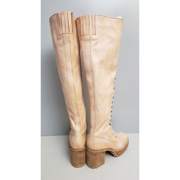 Jeffrey Campbell Haley Over The Knee Lace Up Boots Tan Leather Size 8.5 - Picture 3 of 7